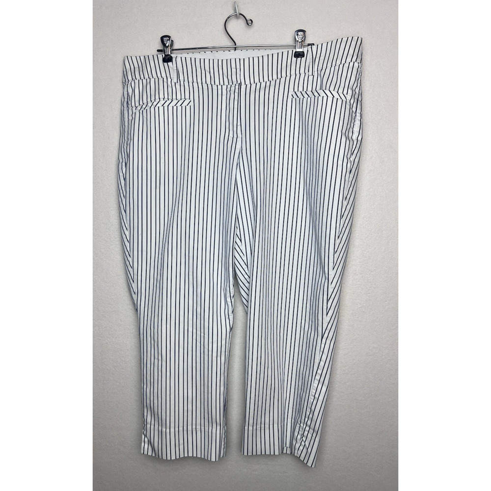 Lane Bryant Women's The Allie White Flat Front Navy Pin Striped Pants Size 16